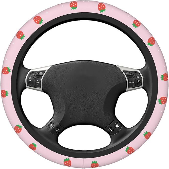 Pink Strawberry Steering Wheel Cover Neoprene Universal 15 Inches Car Steering Wheel Protector for Women Men