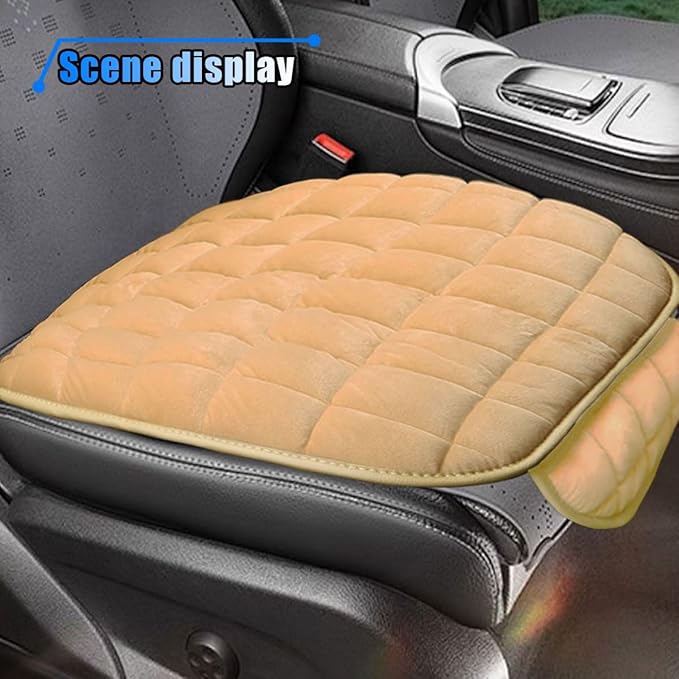 Car Seat Cushion, Soft Plush Vehicle Driver Seat Pad with Storage Pocket, Non-Slip Flat Rubber Bottom, Universal Seat Protector Cover for Truck, Car, SUV, Home, Office, Chair(Beige)