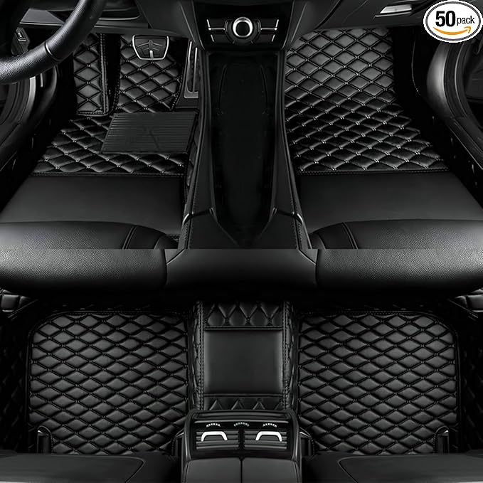 Custom Personalized Floor Mats for Cars，Luxury Full Coverage All Car Floor Mats，Anti-Slip Leather Car Mat Set ，Custom Floor Mats for 99% of Cars, Trucks & SUVs. (Black)