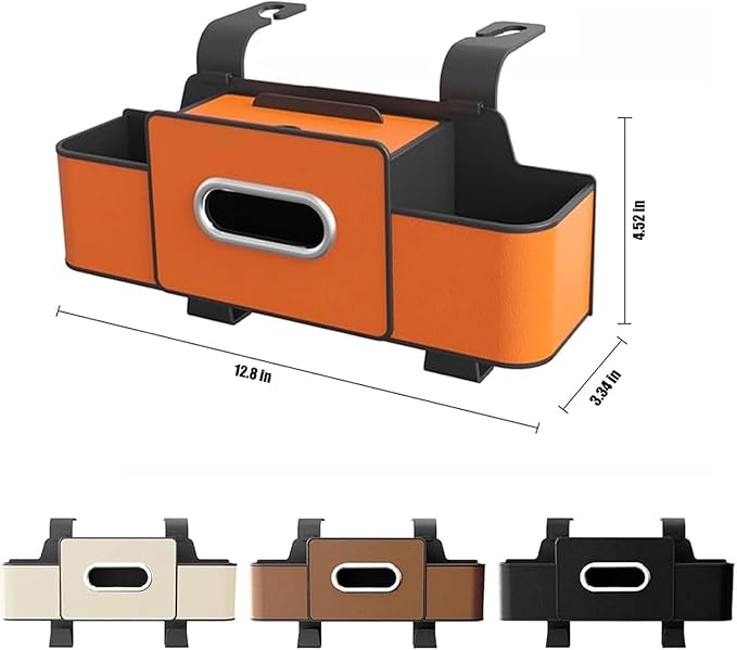 Car Organizer and Storage Box, Car Organizer and Storage Box Back Seat, 4 in 1 Multifunctional Car Back Seat Storage Box with Drink Cup Holder Tissue Box,for Drinks, Handbag (1, Off-White)