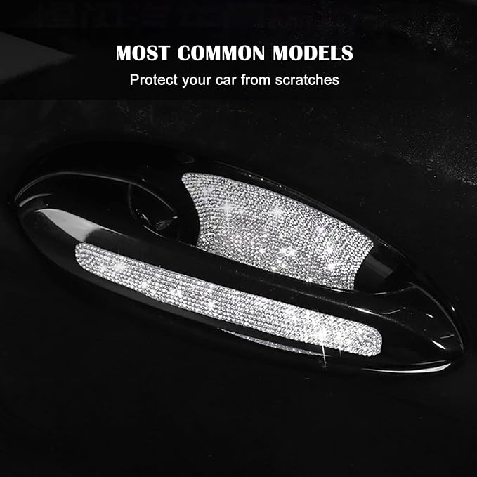 kingsea 8pcs Bling Car Door Handle Protector Stickers,Crystal Rhinestone Glitter Car Door Handles Cup Scratch Protectors Decals Universal (White)