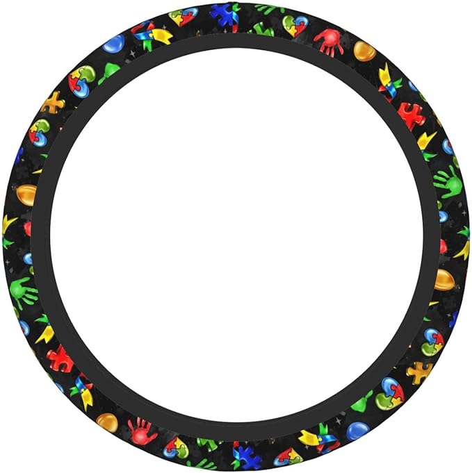 Autism Awareness Steering Wheel Cover Anti-Slip,Sweat Absorption Universal 15 inch Steering Wheel Covers Cute car Accessories for Men Women