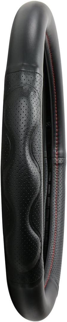 GG Grand General 54054 Deluxe Plus Series 18” Heavy Duty Steering Wheel Cover for Trucks, Buses, RVs and Utility Vehicles, Black w/red stitching