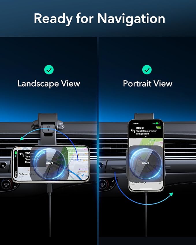 ESR for MagSafe Car Mount Charger, Dashboard Magnetic Wireless Car Charger Mount, Compatible with MagSafe Car Charger, for iPhone 17e/17/16/15/14/13/12, Galaxy S26/S25, Fast Charging, Car Accessories