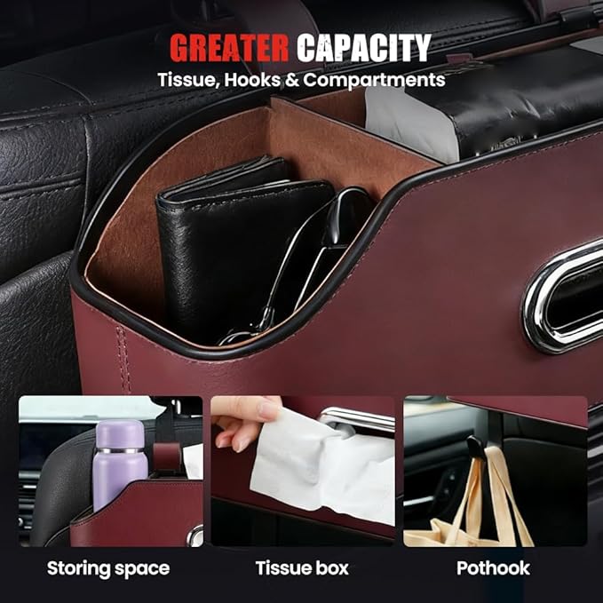 3-in-1 Car Backseat Organizer, 2026 Multifunctional Car Back Seat Storage Organize Box with Cup Holder Tissue Box, for Hold Phones, Snacks, Drinks, Handbags (Beige)