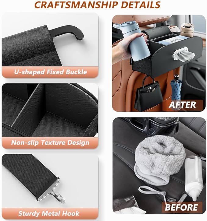 Tumecos Car Seat Back Storage Box,Backseat Organizer with Cup Holder, Large Capacity Car Storage Box, Waterproof Drink Holder,Rear Seat Storage Pocket Universal for Most Vehicles