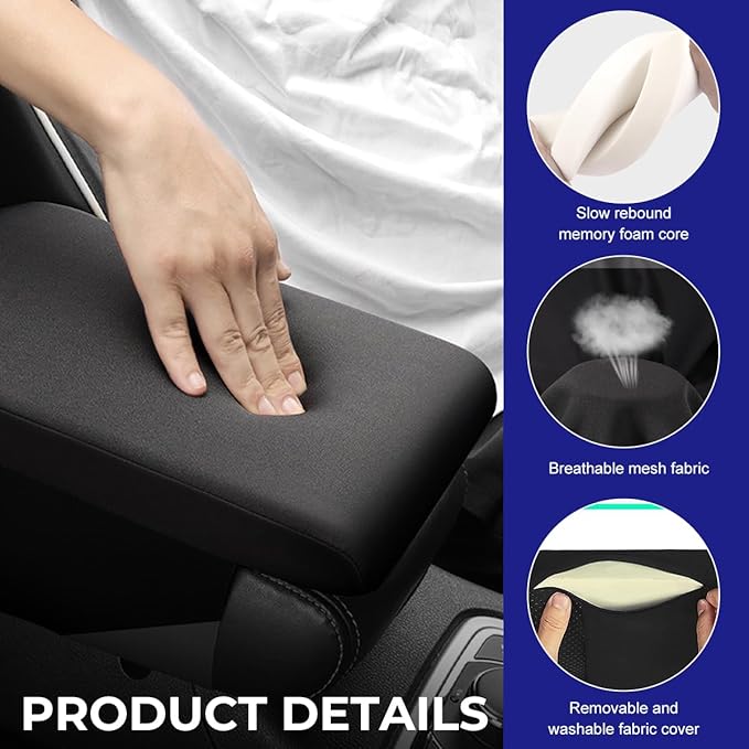 Car Center Console Pad, Memory Foam Center Console Cover Automotive Armrest Cushion, Soft Breathable Vehicle Arm Rest Seat Box Cover Protector, Interior Car Accessories