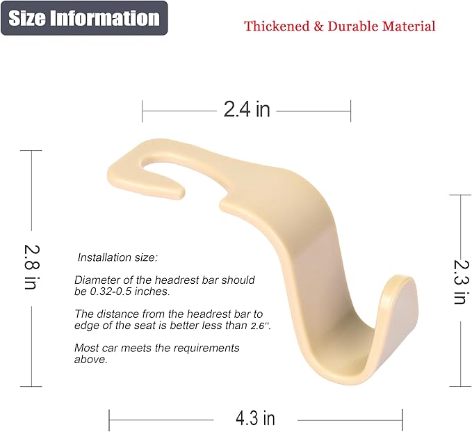 Amooca Universal Multifunctional Car Vehicle Headrest Hook, Organizer Hanger Storage Hook for Bag Purse Cloth Grocery (Beige Set of 4)