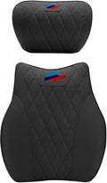 Anti-Stain Nappa Leather Car Neck Pillow for BMW New X3 X5 X2 X4 X1 X6 X7 2 3 4 5 7 Series Seat Headrest Neck Pillow, Soft Memory Foam Headrest with Lumbar Support Accessories (Black-bm-2 pcs)