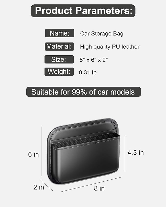 ZQLYCSK Driver's Car Storage Bag, Small Car Side Pocket Organizer for Car Seats, Doors and Consoles, PU Leather (Black)