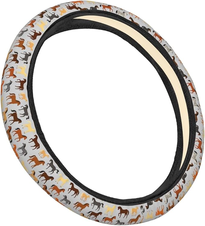 FeHuew Brown Colors Horses Steering Wheel Cover for Women, Girls 15 inch Universal Auto Car Anti Slip Wrap Steering Wheel Covers Fit for Vehicles, Truck, SUV