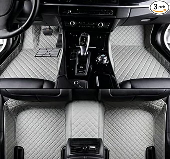 Custom Car Floor Mats Fit 96% Car Model Luxury Leather Waterproof Anti-Skid Full Coverage Liner Front Rear Mat/Set (Gray)