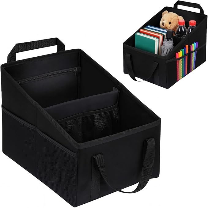 Car Seat Organizer for Front & Back Seat, Passenger Seat Storage Caddy with Divider, Mesh Pockets & Handles, Foldable Waterproof Car Organizer for Kids & Adults