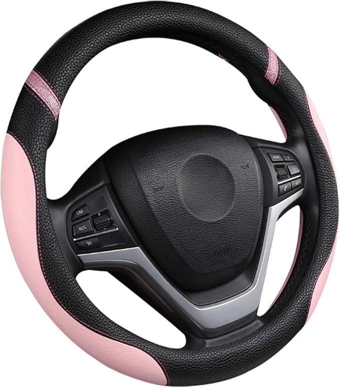 Cxtiy Steering Wheel Cover for Women Leather Universal Steering Wheel Covers for Car 15 inch (Pink)