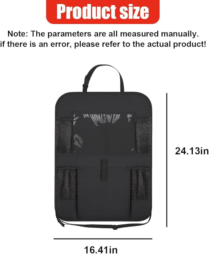 2PCS Car Backseat Organizer, Waterproof Oxford Fabric Car Seat Protector with 10" Touch Screen Tablet Holder and 5 Storage Pockets, Universal Auto Kick Mats Road Trip Accessories (Black)
