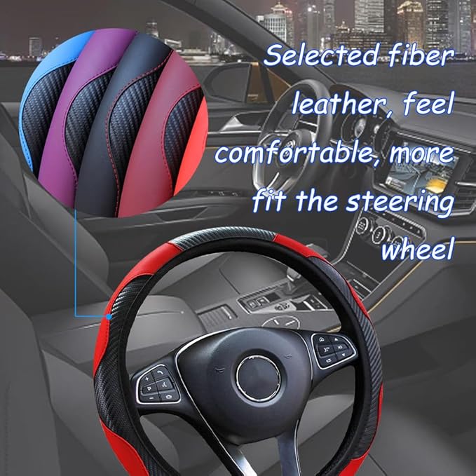 Car Steering Wheel Cover, 15 Inch Carbon Steering Wheel Cover, Breathable Anti-Slip Steering Wheels Accessories for Men Women, Car Interior Accessories for Most Cars