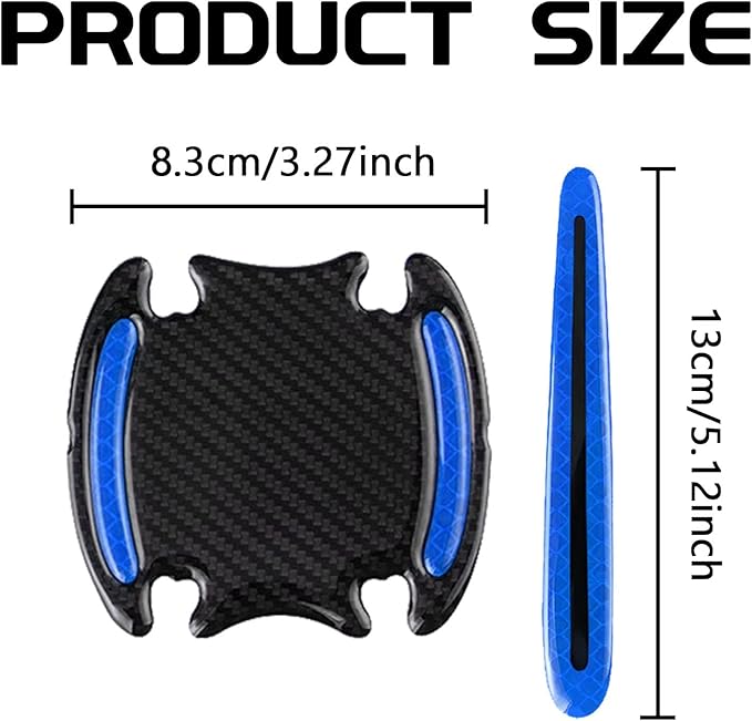 8PCS Car Door Handle Scratch Protectors, 3D Carbon Fiber Door Handle Bowl Cover Guards for Vehicles, Reflective Automotive Doors Handles Cup Accessories Paint Protective Film Sticker (Blue)