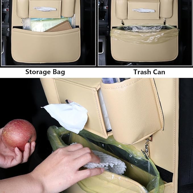 1PCS Car Backseat Organizer Seat Back Protectors Kick Mats, PU Leather Car Storage Organizer Hanging Bag with Car Tissue Holder Kids Toys Storage Car Accessories (Gray)