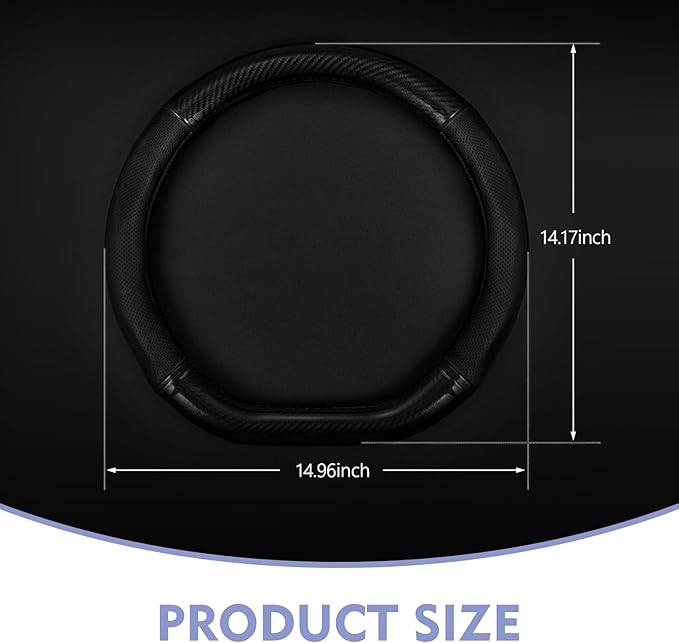CyperFair D-Shaped Steering Wheel Cover – Carbon Fiber Pattern, Anti-Slip, Wear-Resistant, Sweat-sbsorbent Microfiber Leather Protector, Four Seasons Universal Fit (Black)