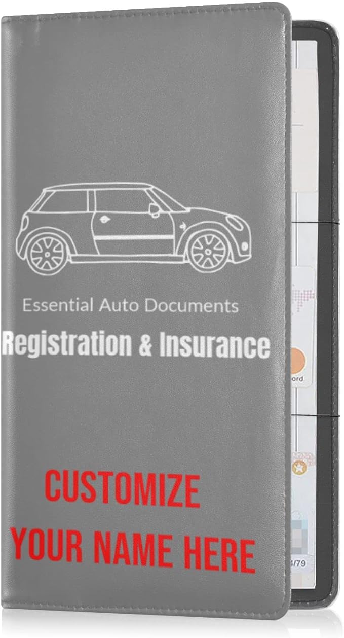 Caihoyu Custom Car Registration and Insurance Card Holder Personalized Leather Glove Box Organize Men Women Wallet Accessories Case for Cards, Essential Document Driver License Dark Gray
