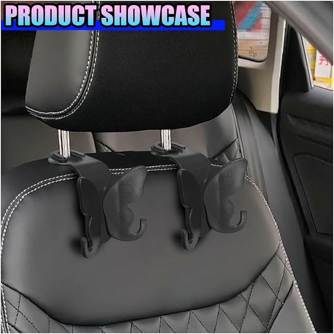 2PCS Cute Butterfly Car Seat Headrest Hook, Multifunctional Auto Interior Bag Organizer Holder, Car Back Seat Hanging Storage Double Hooks for Purse, Bag, Coat, Umbrella(Black)