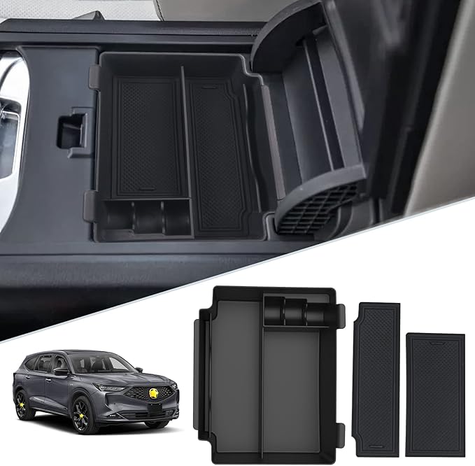SKTU for 2022-2024 Acura RDX Center Console Organizer 2023-2024 RDX TC1/2 Insert ABS Black Materials Tray Armrest 2023 2024 RDX Accessories Console Tray with Coin Holder