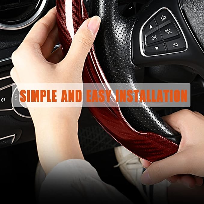 Steering Wheel Cover, 2PCS Segmented Steering Wheel Protector, Carbon Fiber Anti-Slip and Durable Car Accessory, Universal Fit for Most Cars，SUVs (Carbon Fiber Brown)