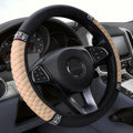Soft Leather Car Steering Wheel Cover, Universal 15 Inch Colorful Rhinestones Anti-Slip Elastic Steering Wheel Covers for Most Cars, Sparkly Crystal Diamond for Women Girls (Beige)