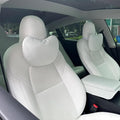 TESBEAUTY Nappa Leather Seat Headrest Pillow 2 Packs for Tesla Neck Pillow Uniquely Designed for Tesla Model X/SY/3 Higher Version Fits Taller Than 5'7", Genuine Nappa Leather Visible Strap White