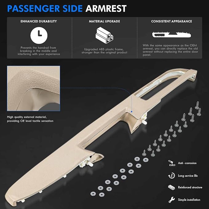 80995 Front Right Passenger Side Armrest Repair Kit Fit for Chevy Silverado Suburban Tahoe Avalanche For GMC Sierra Yukon 2010-2014 Door Panel with Release Handle Above Armrest - TAN - GM# 84127327
