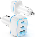 USB C Car Charger, 3 Port PD Super Mini Cigarette Lighter Adapter, 2Pack USB-C & A Fast Car Charging for iPhone 16/15 Pro Max, Galaxy S25/S24, iPad, Pixel, Android Phones,White