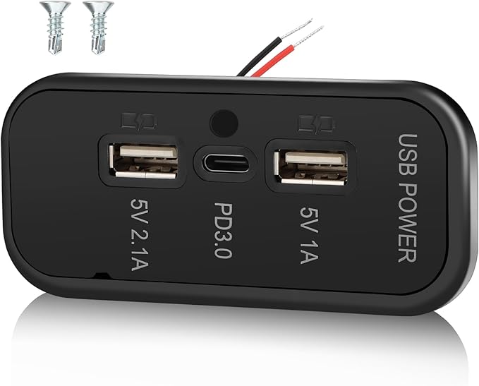 3 Ports 12V RV USB Outlet 45.5W, Gibbab PD3.0 Type-C Quick Charge & Dual A Port 3.1A Panel Wall Mount, Automotive Car Socket Charger Adapter for RV Marine Boat Bus ATV Motorcycle Truck