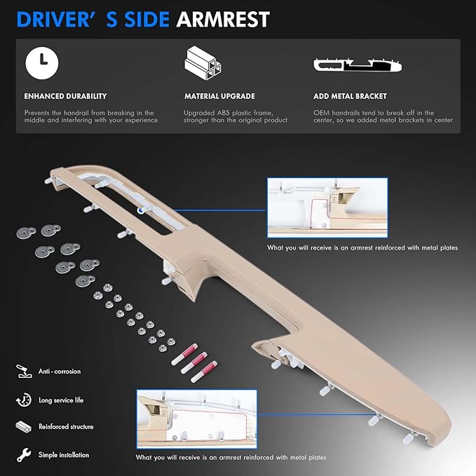 80995 Front Left Driver Side Armrest Repair Kit Fit for Chevy Silverado Suburban Tahoe Avalanche For GMC Sierra Yukon 2010-2014 Door Panel with Release Handle Above Armrest 27In - Tan - GM# 84127282