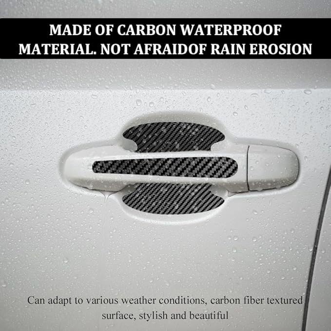 8PCS Car Door Handle Scratch Protectors, Car Door Handle Sticker, Carbon Fiber Anti-Scratches Auto Bowl Protectors, Waterproof Cup Paint Guard Protective Films for Most Vehicles (Black 8PCS)