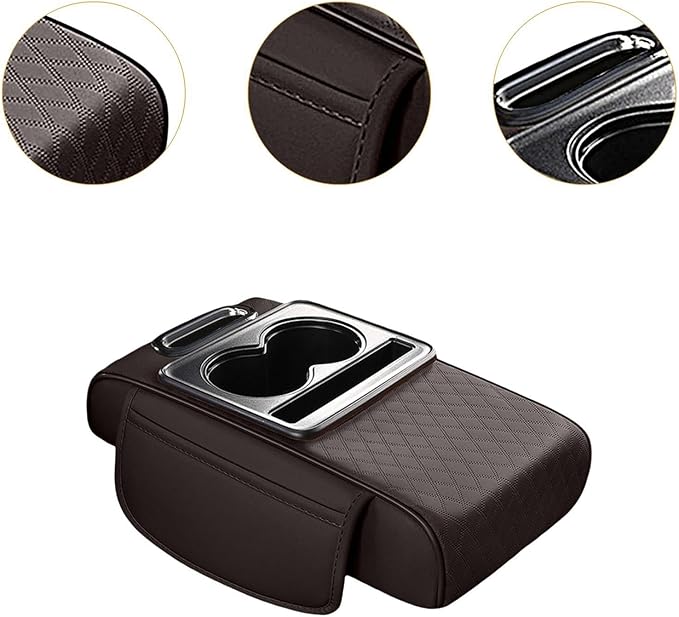 Car Center Console Pad PU Leather Armrest Organizer with Tissue Box Slot for Vehicles, Style F