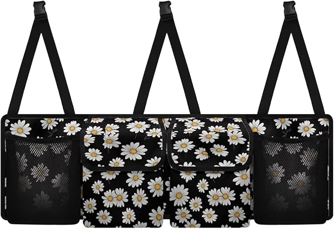 Daisy Trunk Organizer with 4 Pockets, Adjustable Car Organizers Storage Back Seat Car Organizer Machine Washable, Make The Trunk of Your Car Look Neat and Tidy