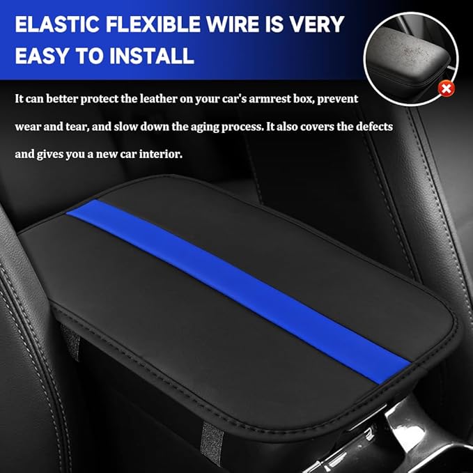 Car Center Console Cushion Pad, Arm Rest Cover for Car, Leather Waterproof Auto Armrest Seat Box Protector, Auto Armrest Storage Box Accessories Fits for Most Vehicles, SUVs, Trucks (Blue)