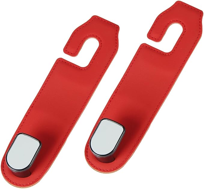 Gluebar Car Purse Hook, Car Seat Leather Hooks for Headrest, Hanger Storage Organizer for Purse and Bags,Multifunctional Car Seat Backrest Storage Accessories(Red-2 Pack)