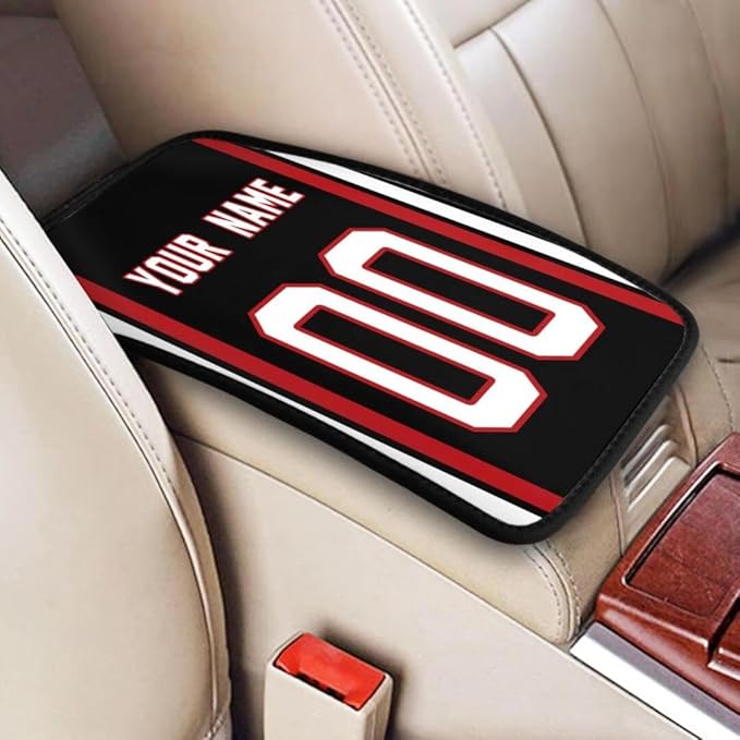 Custom Car Armrest Cover,Add Personalized Name and Number As Gifts for Loyal Football Fans,American Football Auto Center Console Pad Car handrail Box Cushion,Fit for Most Car Seat Box Cover Protector