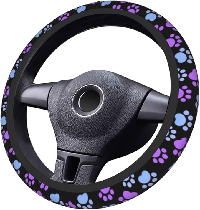 Paw Print Steering Wheel Cover for Women Men Girls Car Accessories Decor Anti-Slip Neoprene Auto Steering Wheel Covers Protector Universal 15 Inch