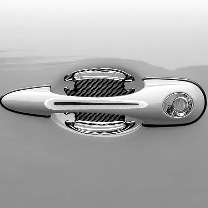 8Pcs 3D Door Handle Cup Protector, Reflective Stripe Stickers, Anti-Scratch Universal Protector, Suitable for Cars, Trucks, SUVs (White)