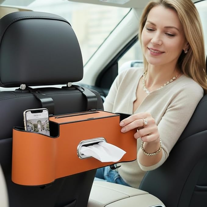 asfanst 3-in-1 Car Backseat Organizer with Cup Holder, Tissue Box, and Hooks, Multifunctional Back Seat Storage for Phones, Snacks, Drinks, and Handbags (2, Red)