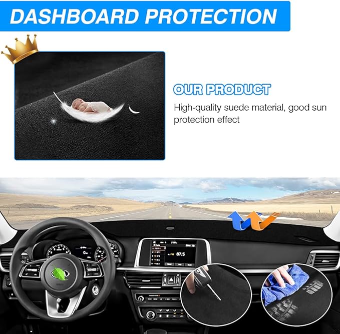 CARTIST Custom Fit for Suede Dash Cover 2016 2017 2018 2019 2020 Kia Optima Dashboard Mat Non-Slip Dash Mat Pad Carpet Odorless Sunshade Glare UV Rays Protector