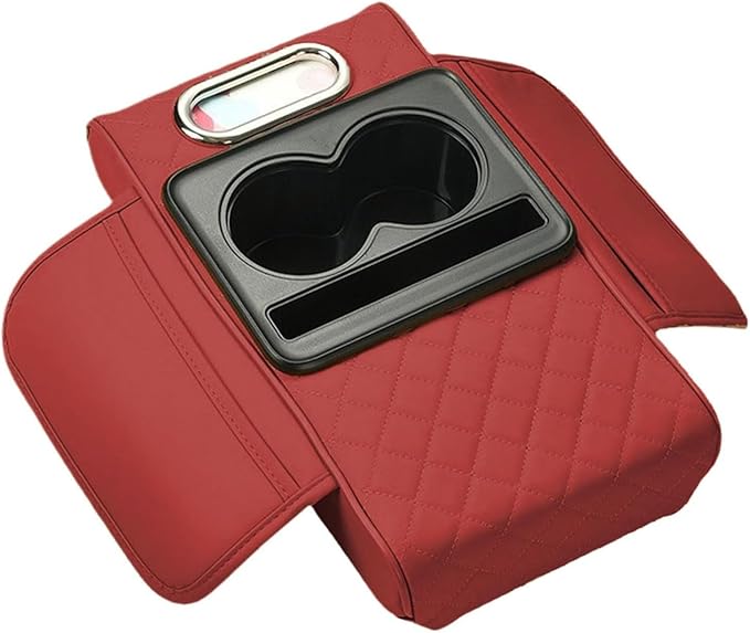 Car Armrest Cushion for Ford Focus I Sedan 1998-2001 2002 2003 2004 2005, Car Center Console Cover Armrest Pad with Cup Holder and Tissue Box, Car Accessories,Red