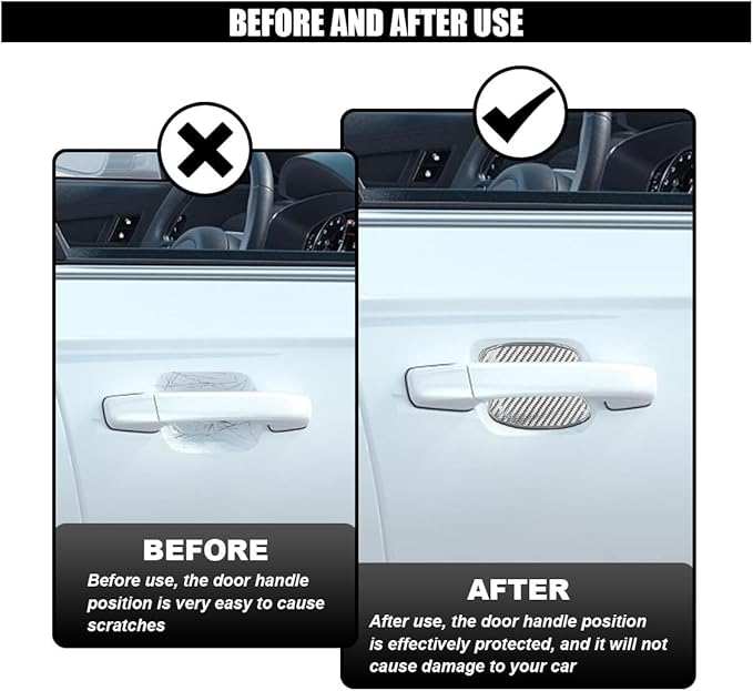4PCs Car Scratch Protectors, TPU Carbon Fiber Door Bowl 3D Sticker, Universal Protective Film for Most Cars (Small-Silver)