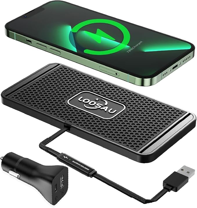 LOOSAU Wireless car Charger Charging pad 15w Non Slip FastCharger for car Wireless Phone Charger for Android for iPhone 11/12/13/14/15/16/17 Pro Max Xs,Samsung Galaxy S20(1M Cable)