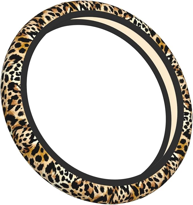 Leopard Print Neoprene Steering Wheel Cover Anti-Slip Elastic Cheetah Print Steering Wheel Protector 15in Universal Car Accessories Fit Cars, SUVs, Auto