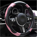 Car Steering Wheel Cover, 15 Inch Carbon Fiber Leather Stitching Color Steering Wheel Protector, Anti-Slip Elastic Breathable Steering Wheel Cover Stylish Decor for Most Cars (Black&Pink)