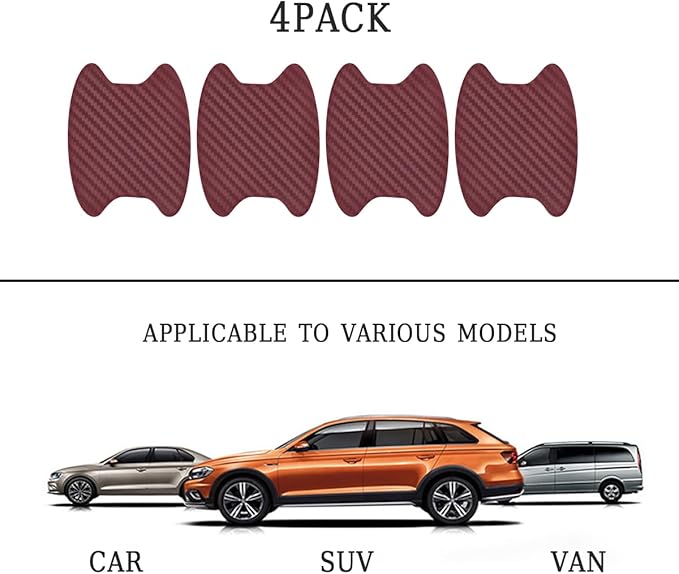 4PCS Car Handle Cup Stickers, Carbon Fiber Scratch Auto Door Protective Film, Non-Marking Bowl Protector, Universal Paint Cover Guard for Most Cars, SUV (Wine Red/4PCS)