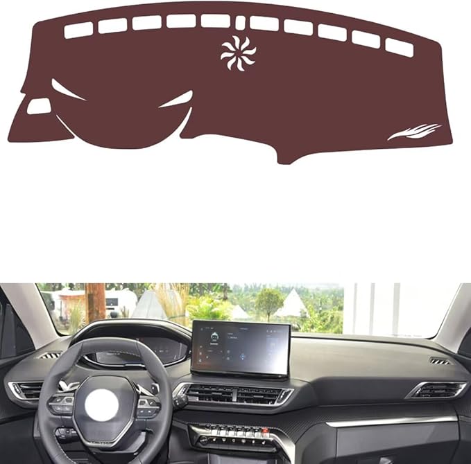Leather Dashboard Cover Compatible with Peugeot 5008 2021-2023,Dash Board Cover mat Anti-Slip Sun-Proof and dust-Proof(Brown)